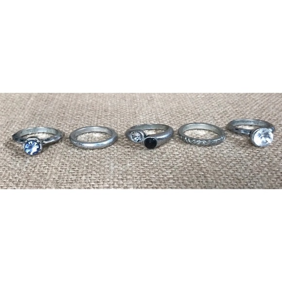 Silver Tone Stacking Ring Set Size 7 Whimsigoth Fairy Goth Core Emo Punk Retro - Picture 1 of 3